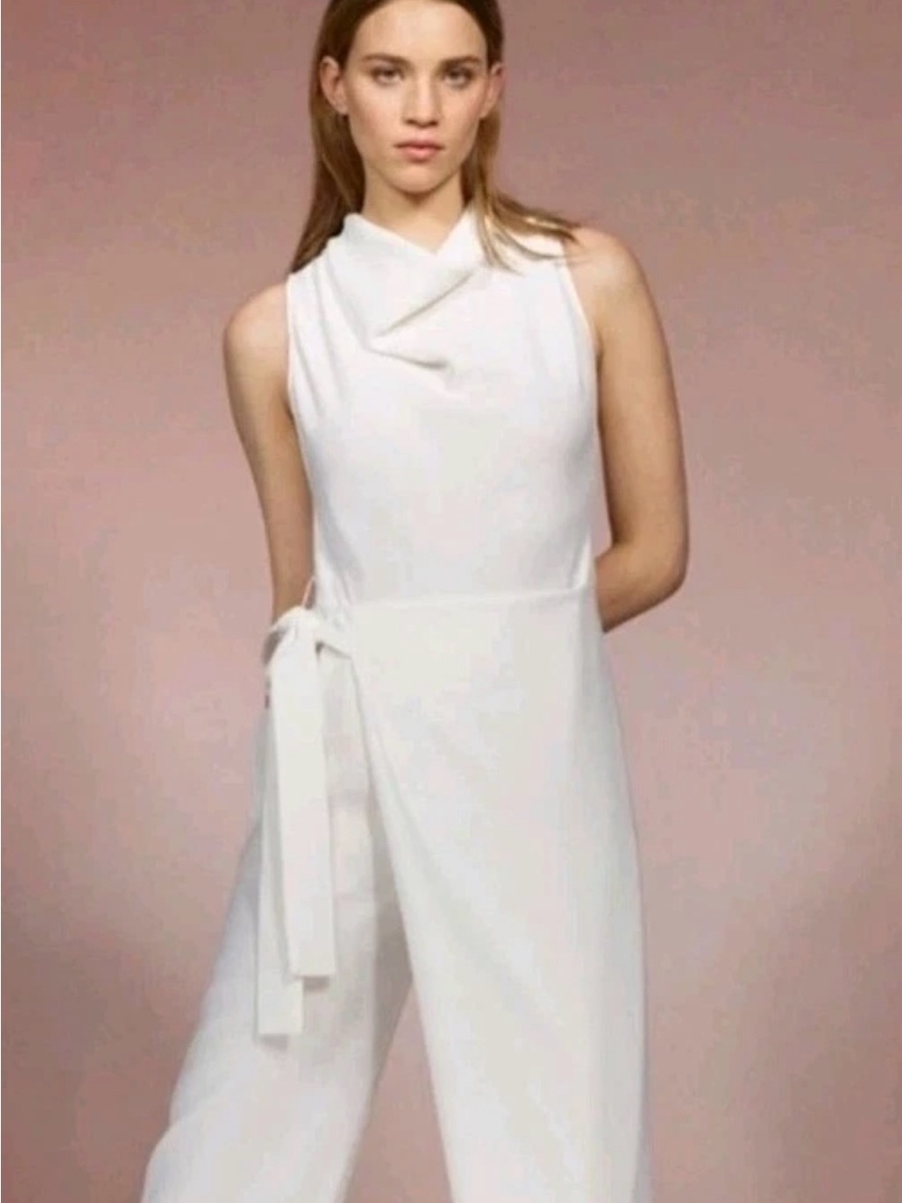 Zara White Draped Sleeveless Jumpsuit Size Medium